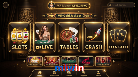 Main screen of Miwin casino page for PK players